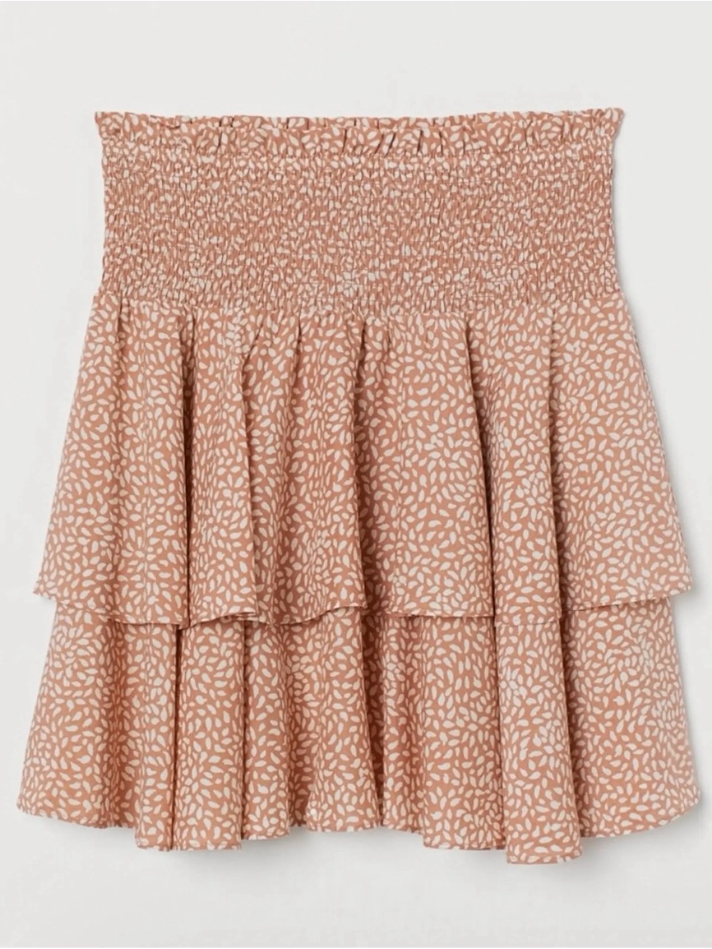 H&M Smocked Tiered Ruffle Mini Skirt - Peach Dot Size Large